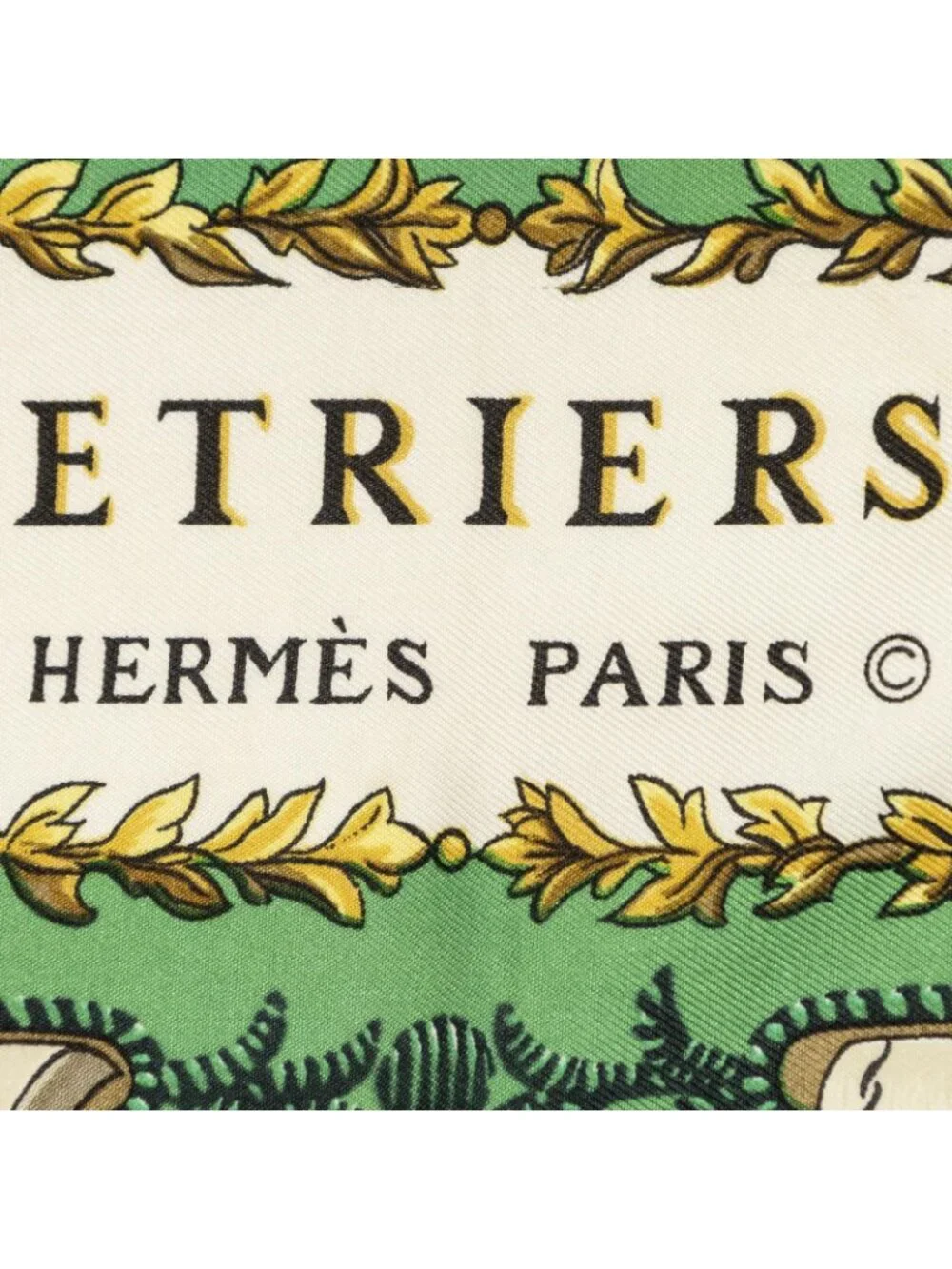 Hermes Scarf Green Gold White Twill Silk